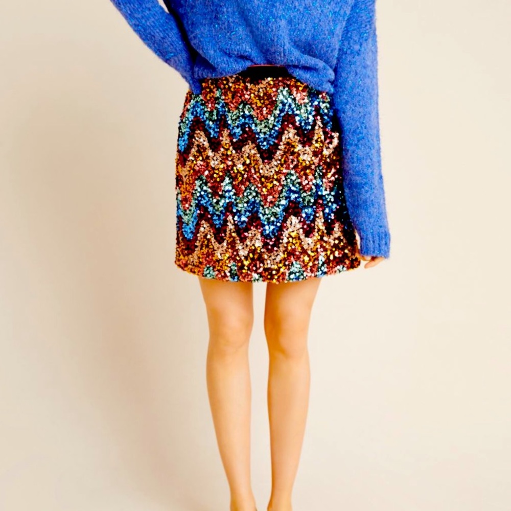 Anthropologie Multicolor Sequin Chevron Mini Skirt